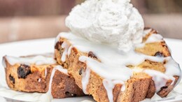 Holiday Bread Pudding with Rum Sauce and Spiced Cream Sauce
