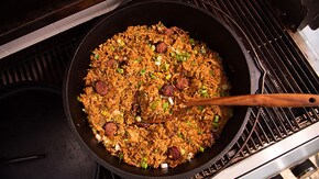 Jambalaya being cooked down