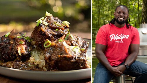 Smoked Oxtail Stew on a plate over rice