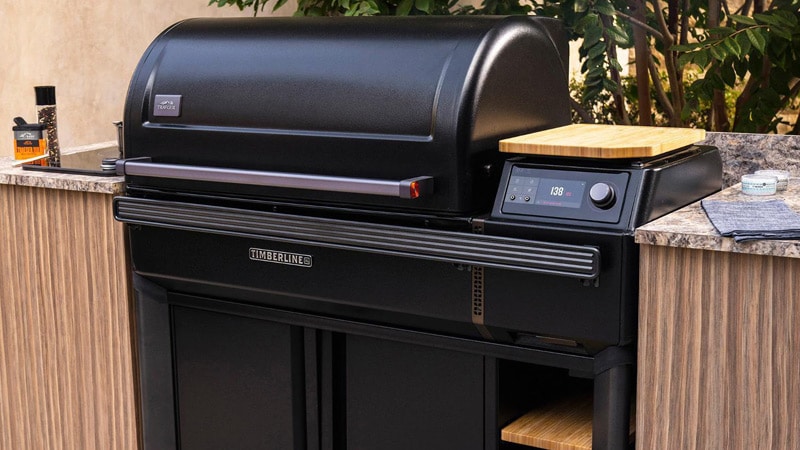 Timberline XL grill built into a custom outdoor kitchen island