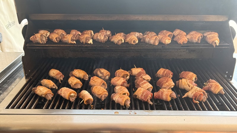 Brandis bacon-wrapped appetizer grilling on a Blaze gas grill