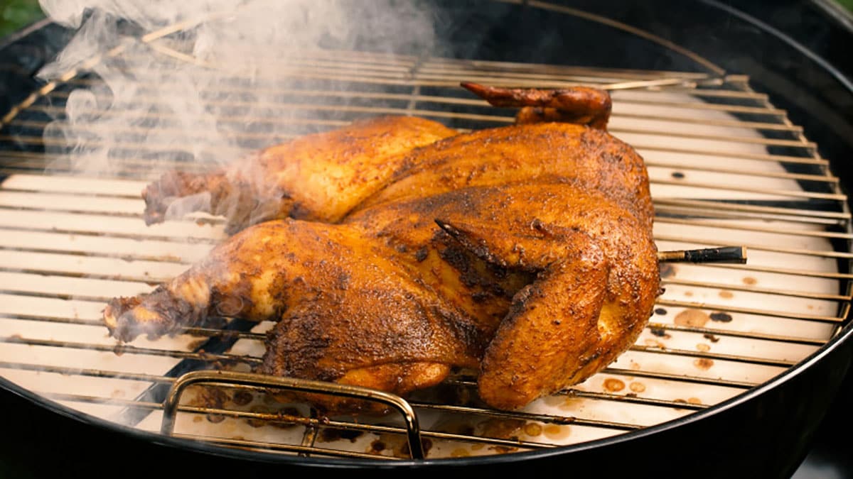 Chicken grilling with a MEATER+ bluetooth thermometer
