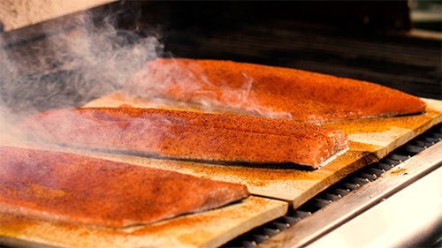 Cedar plank grilled salmon