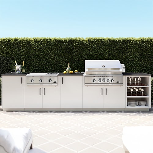 outdoor kitchen with DCS gas grill and side burner
