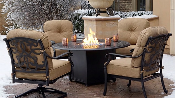 fire pit table patio furniture set with 4 chairs