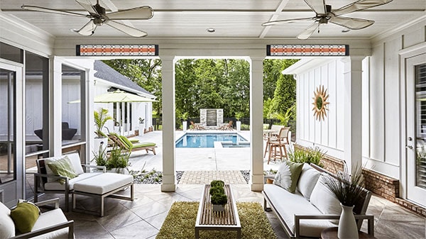 infrared patio heaters in a covered patio