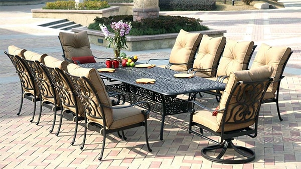 11 piece outdoor dining set with sunbrella fabric cushions