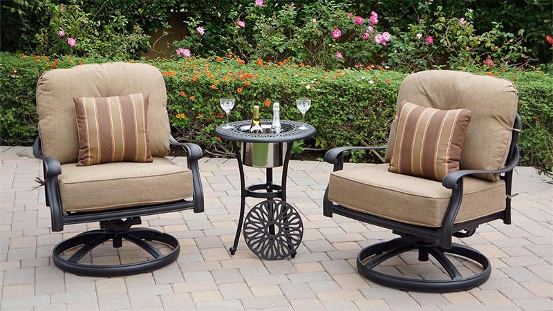 outdoor 3 piece deep seeting conversation set with ice bucket table
