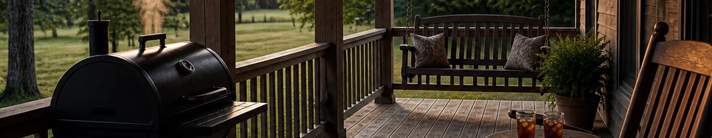 A back porch during the golden hour