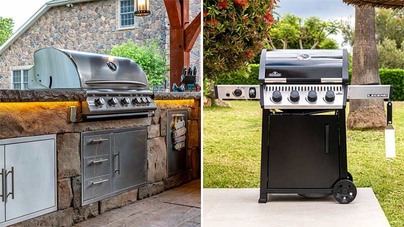 split panel with built-in grill on the left and freestanding grill on the right