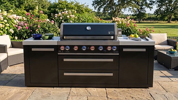 Mont Alpi Black Series Outdoor Kitchen Island with grill and side burner
