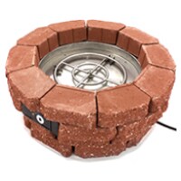 fire pit with all layers of stone and unfilled burner pan