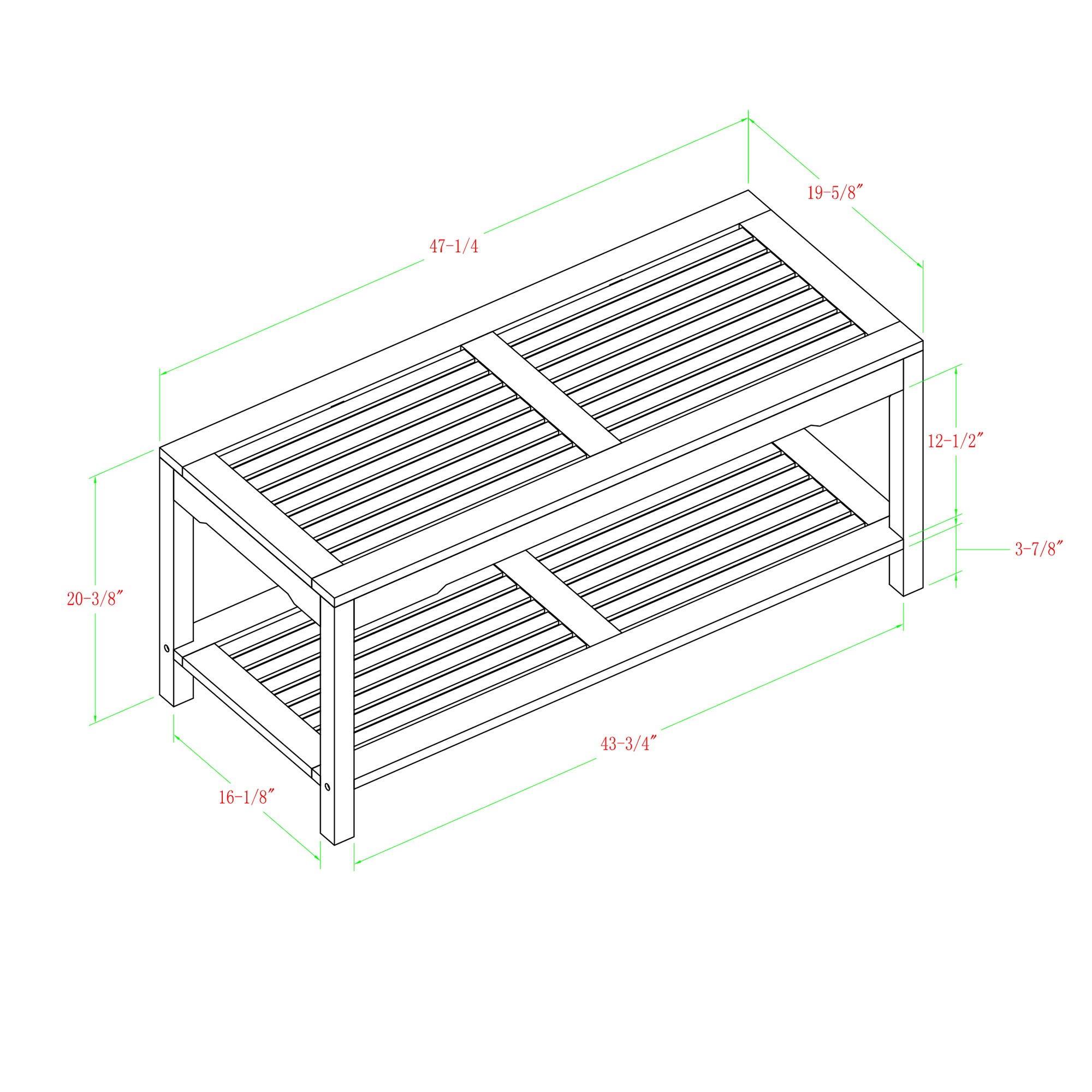 Ultimate Patio Horizon Way 47 X 20 Inch Rectangular Acacia Patio Coffee